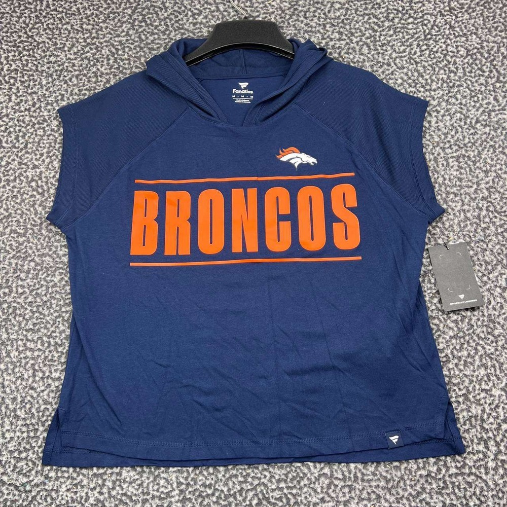 Denver Broncos NFL Hoodie Shirt Women Medium Navy Blue Fanatics Sleeveless New M